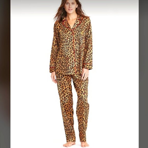 Lauren RALPH LAUREN Leopard Embroidered Logo Pocket Pajamas 2pc Set SM